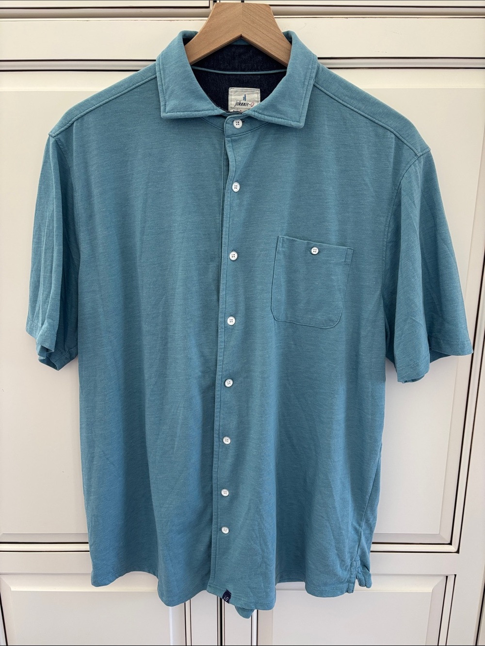Johnnie-O Crouch Hangin Out Golf Polo Button‎ Up Blue Jersey Knit Mens Large